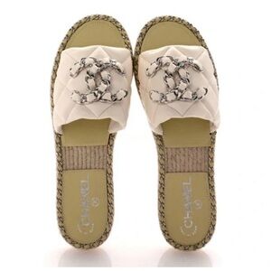 Chanel Lambskin Quilted CC Chain Espadrille Mules